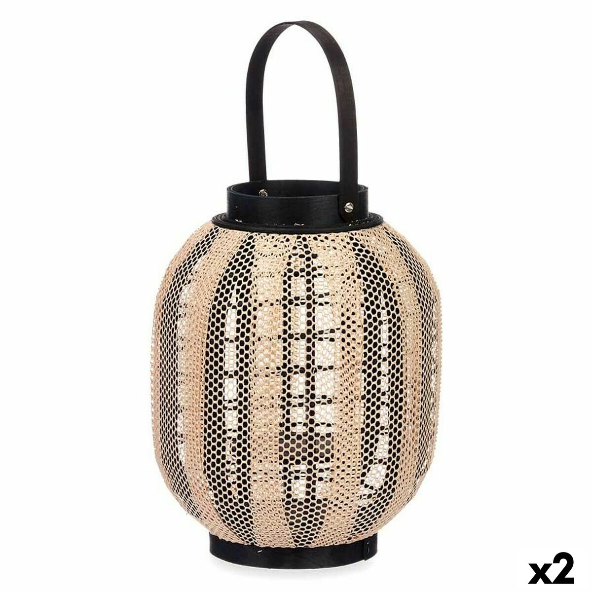 Lykta Gift Decor Svart Beige Trä Tyg Glas Lykta 27 x 32 x 27 cm Med handtag (2 antal)