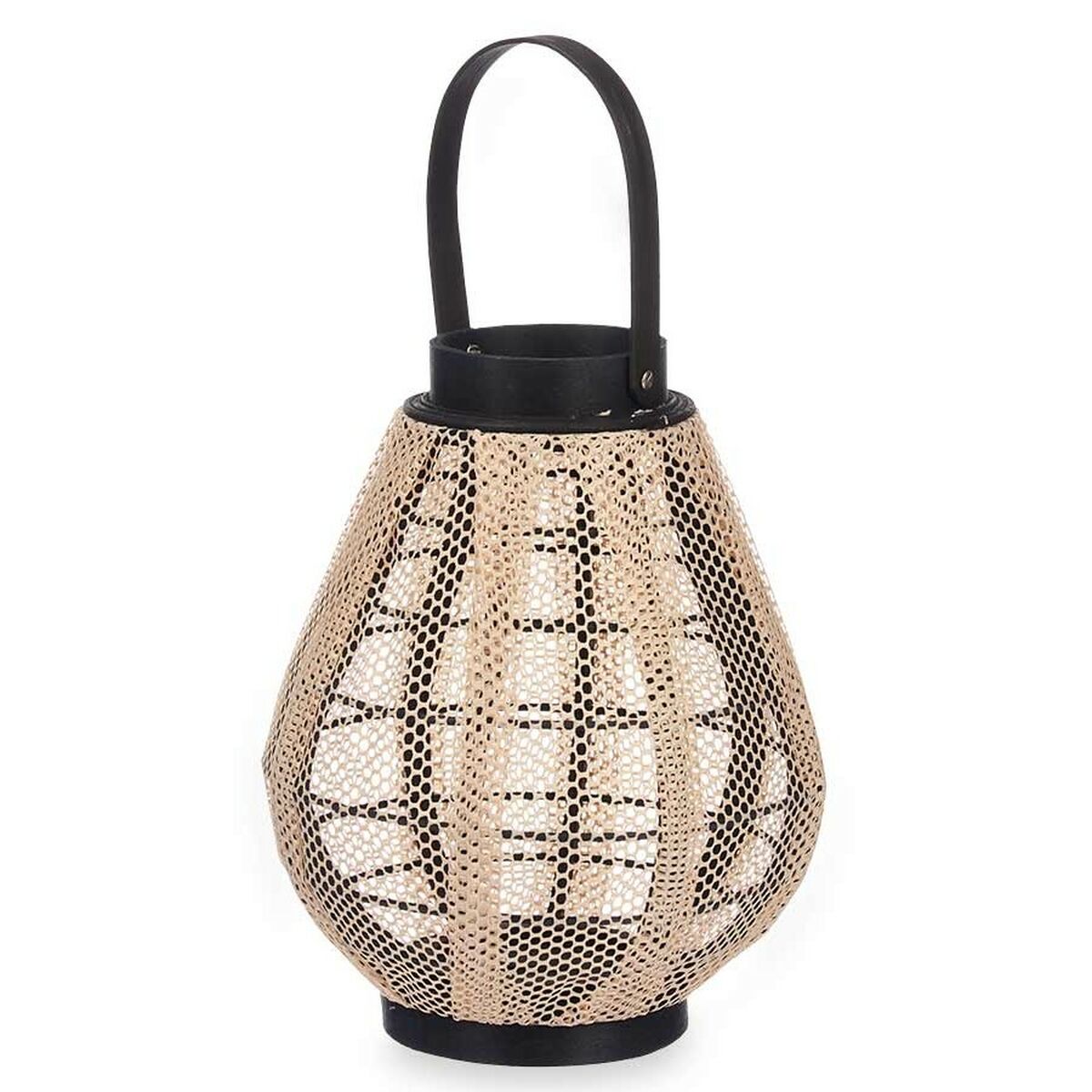 Lykta Gift Decor Svart Beige Trä Tyg Glas Lykta 25 x 30 x 25 cm Med handtag (2 antal) - 4