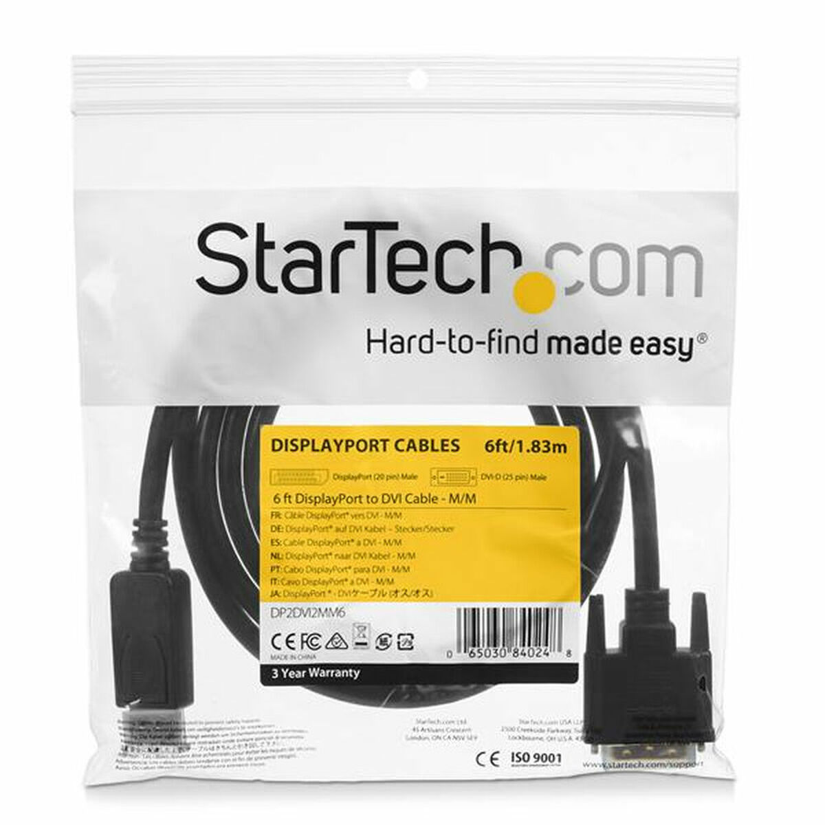 Adapter DisplayPort till DVI Startech DP2DVI2MM6           (1,8 m) Svart 1.8 m - 8