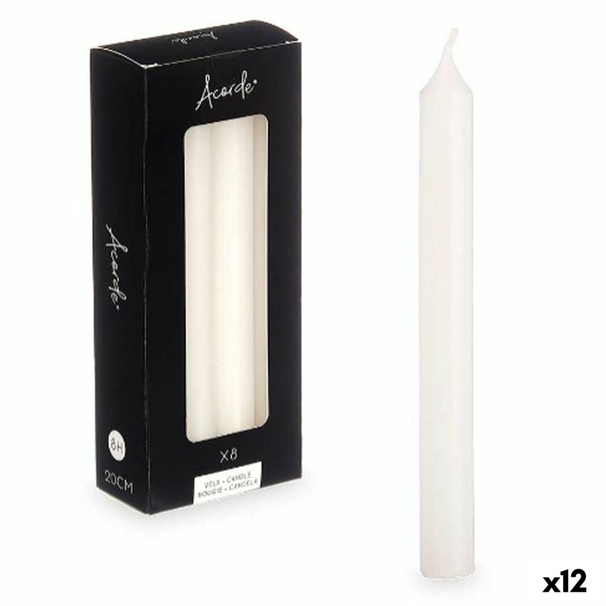 Set med levande ljus Acorde Vit 2 x 2 x 20 cm 8,5 x 21 x 4,5 cm (12 antal)