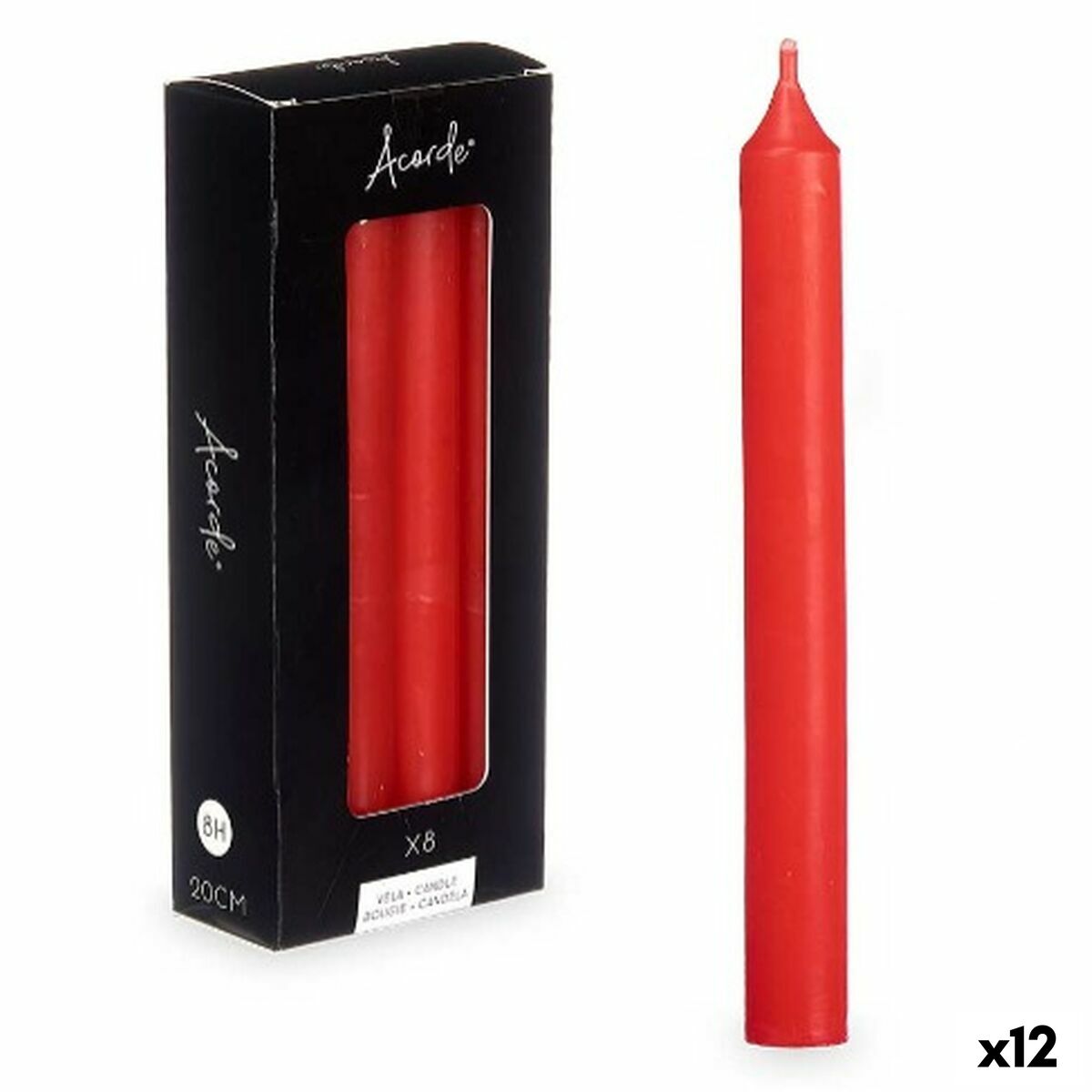 Set med levande ljus Acorde Röd 2 x 2 x 20 cm 8,5 x 21 x 4,5 cm (12 antal)