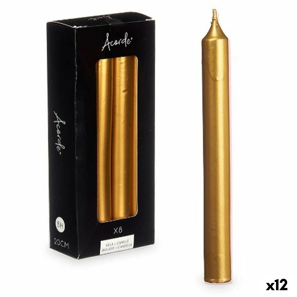 Set med levande ljus Acorde Gyllene 2 x 2 x 20 cm 8,5 x 21 x 4,5 cm (12 antal)