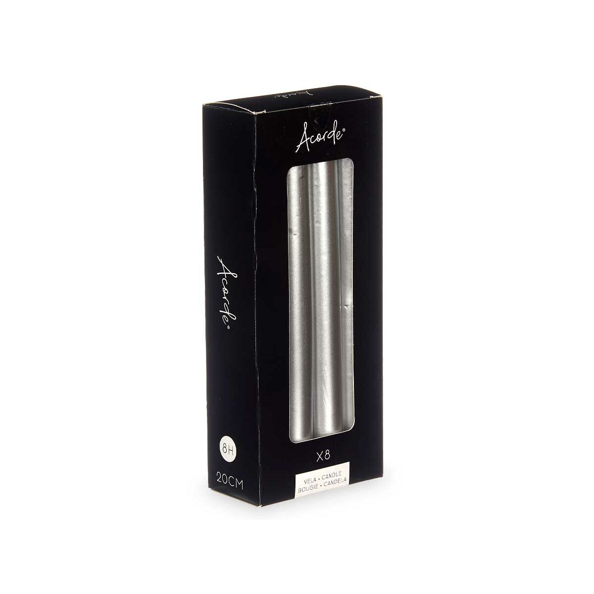 Set med levande ljus Acorde Silvrig 2 x 2 x 20 cm 8,5 x 20,5 x 4,5 cm 9 x 21 x 4,5 cm (12 antal) - 3