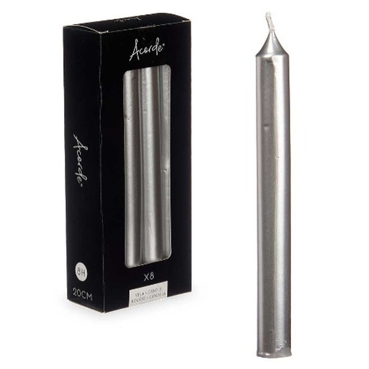 Set med levande ljus Acorde Silvrig 2 x 2 x 20 cm 8,5 x 20,5 x 4,5 cm 9 x 21 x 4,5 cm (12 antal) - 2