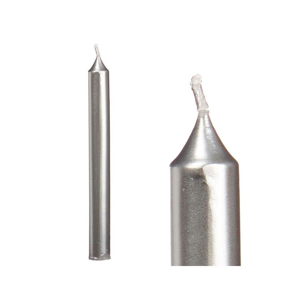 Set med levande ljus Acorde Silvrig 2 x 2 x 20 cm 8,5 x 20,5 x 4,5 cm 9 x 21 x 4,5 cm (12 antal) - 4