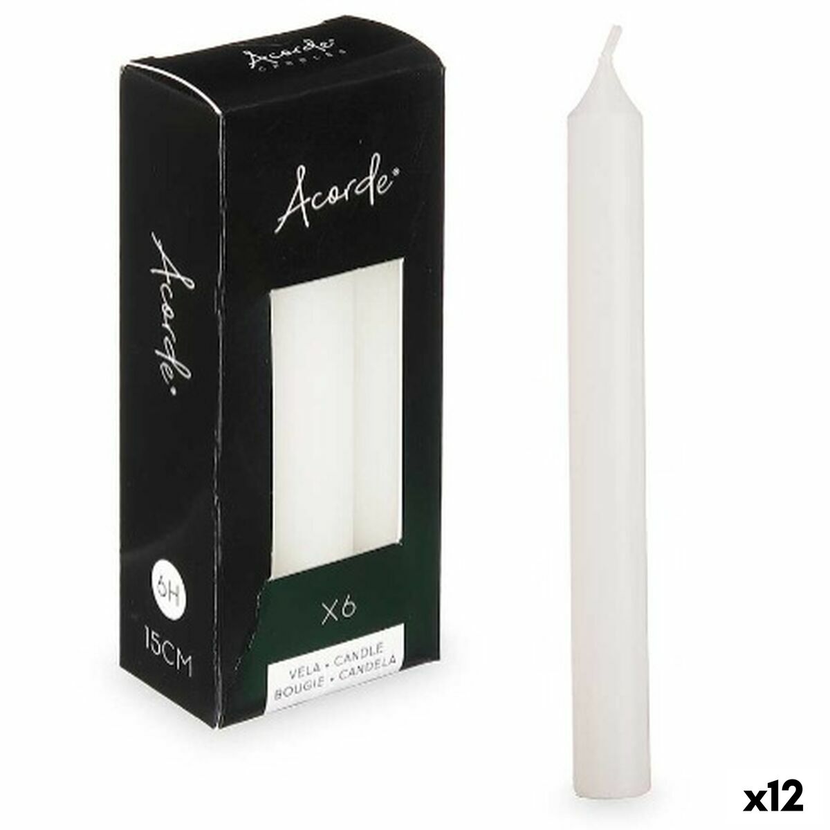 Set med levande ljus Acorde Vit 2 x 2 x 15 cm 6 x 15 x 4 cm (12 antal)
