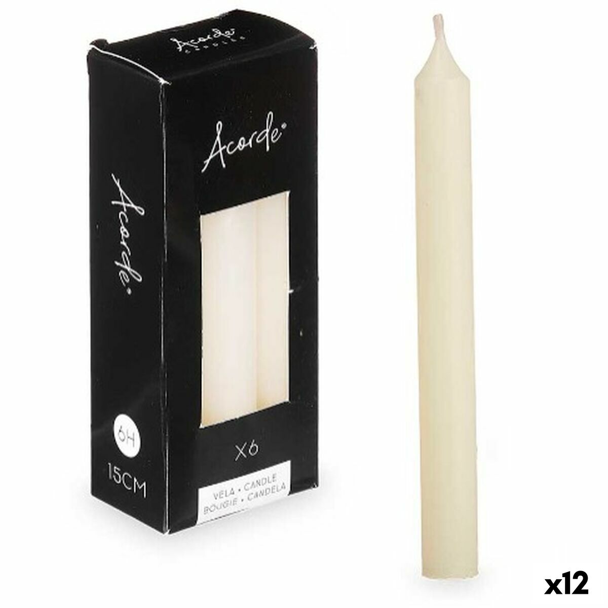Set med levande ljus Acorde Kräm 2 x 2 x 15 cm 6 x 15 x 4 cm (12 antal)