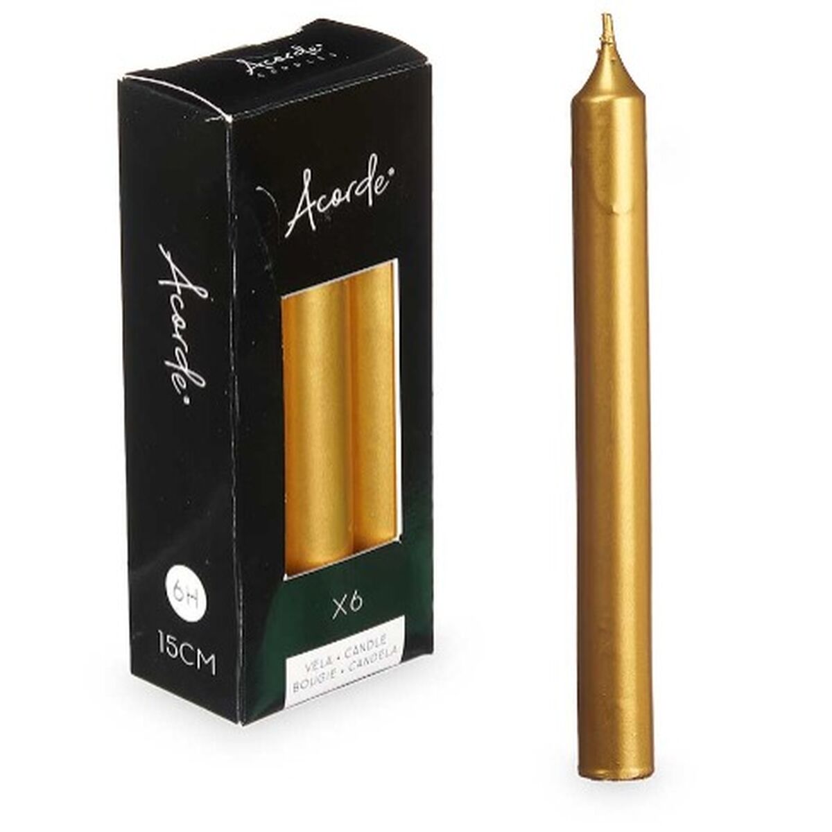 Set med levande ljus Acorde Gyllene 2 x 2 x 15 cm 6 x 15 x 4 cm (12 antal) - 2