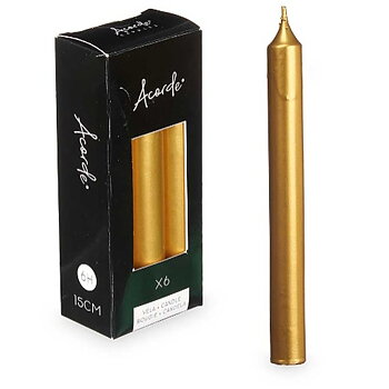Set med levande ljus Acorde Gyllene 2 x 2 x 15 cm 6 x 15 x 4 cm (12 antal)