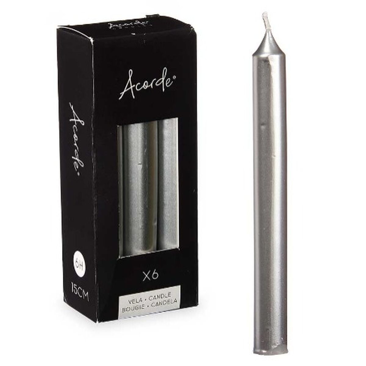 Set med levande ljus Acorde Silvrig 2 x 2 x 15 cm 6 x 15 x 4 cm (12 antal) - 2