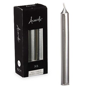 Set med levande ljus Acorde Silvrig 2 x 2 x 15 cm 6 x 15 x 4 cm (12 antal)