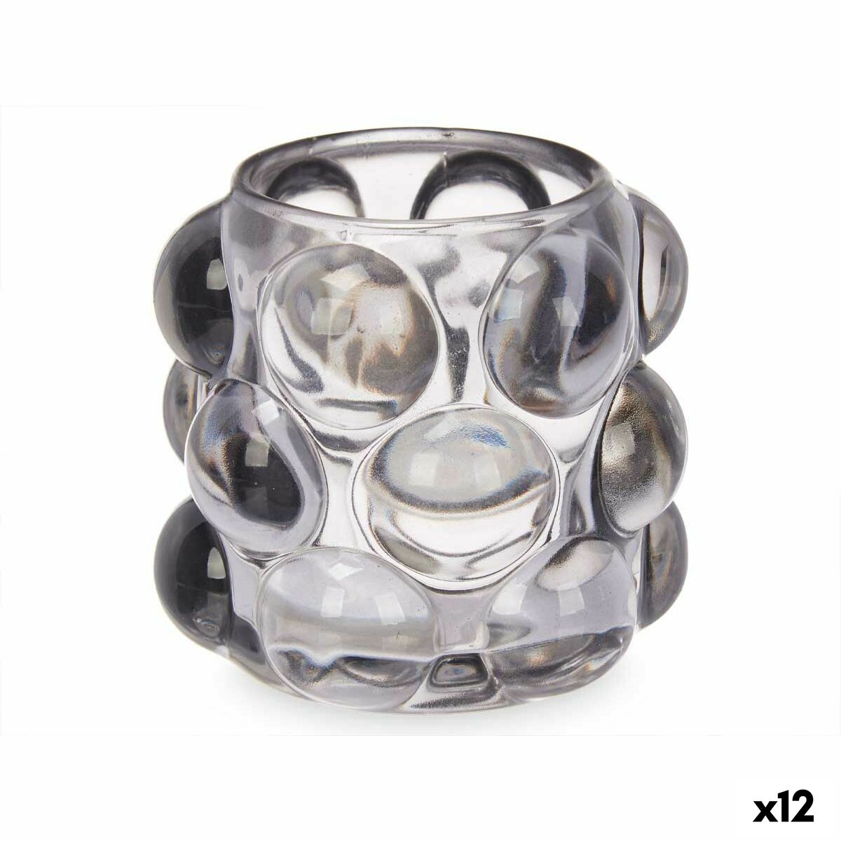 Ljusstakar Gift Decor Grå Glas 8,4 x 9 x 8,4 cm Mikro-pärlor (12 antal)