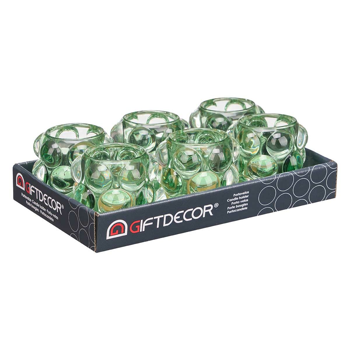 Ljusstakar Gift Decor Grön Glas 8,4 x 9 x 8,4 cm Mikro-pärlor (12 antal) - 3