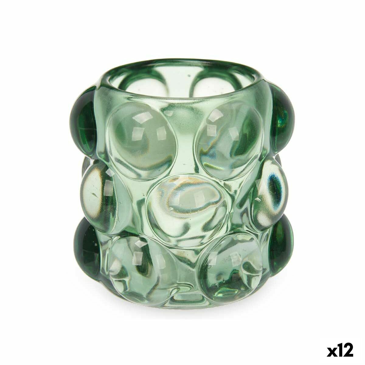Ljusstakar Gift Decor Grön Glas 8,4 x 9 x 8,4 cm Mikro-pärlor (12 antal)