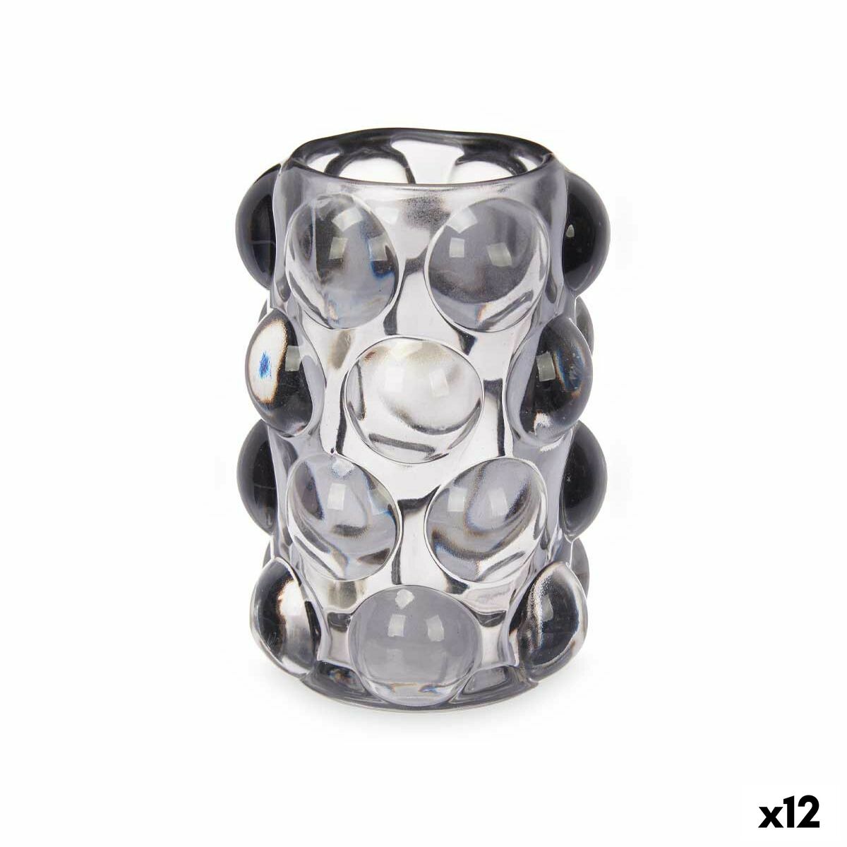 Ljusstakar Gift Decor Grå Glas 8,4 x 12,5 x 8,4 cm Mikro-pärlor (12 antal)