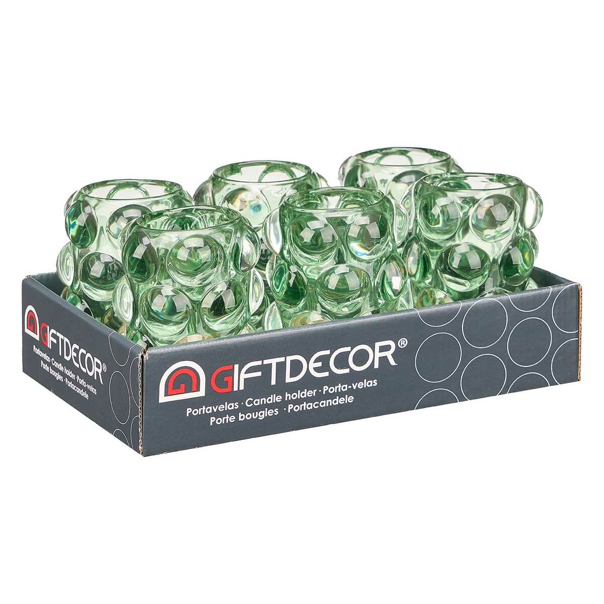 Ljusstakar Gift Decor Grön Glas 8,4 x 12,5 x 8,4 cm Mikro-pärlor (12 antal) - 3