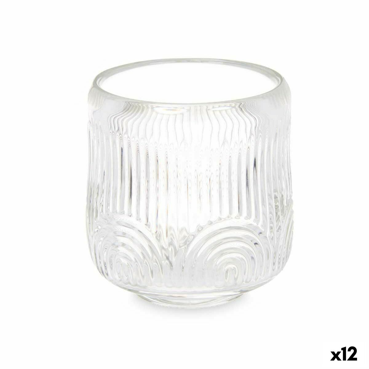 Ljusstakar Gift Decor Transparent Glas 9 x 9,5 x 9 cm Ränder (12 antal)