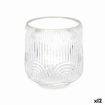 Ljusstakar Gift Decor Transparent Glas 9 x 9,5 x 9 cm Ränder (12 antal)