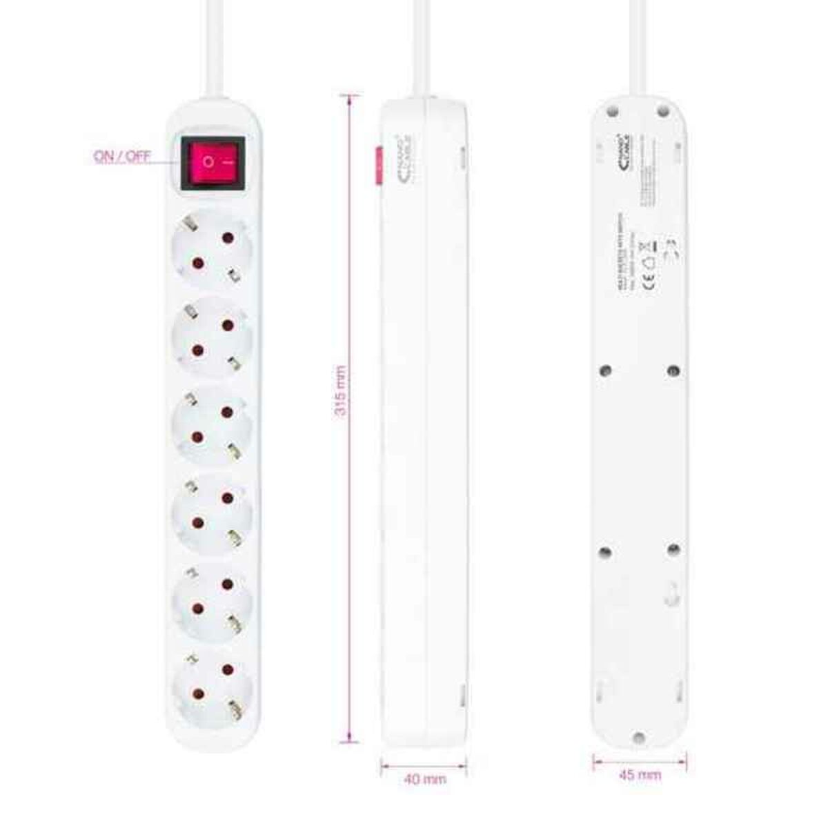 Kretskort NANOCABLE Regleta de enchufes de 6 tomas con interruptor, 1.4 metros Blanca - 3