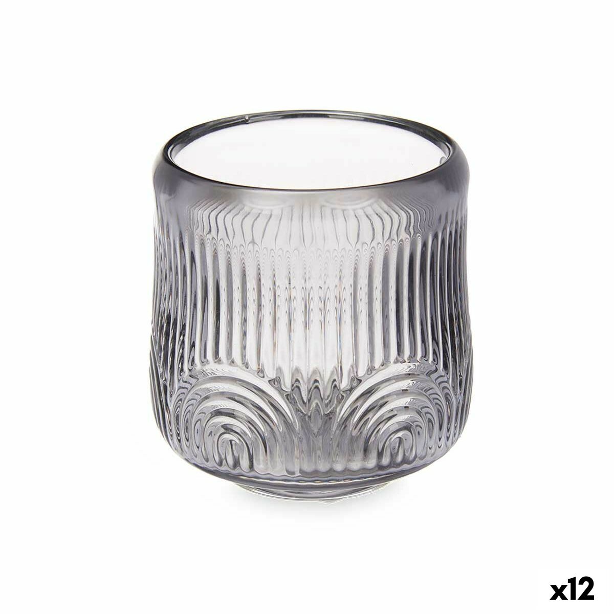 Ljusstakar Gift Decor Grå Glas 9 x 9,5 x 9 cm Ränder (12 antal)