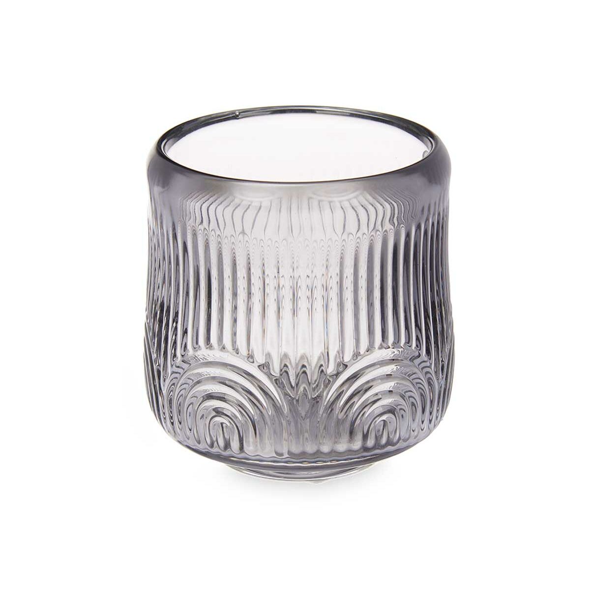 Ljusstakar Gift Decor Grå Glas 9 x 9,5 x 9 cm Ränder (12 antal) - 4