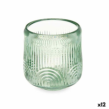 Ljusstakar Gift Decor Grön Glas 9 x 9,5 x 9 cm Ränder (12 antal)