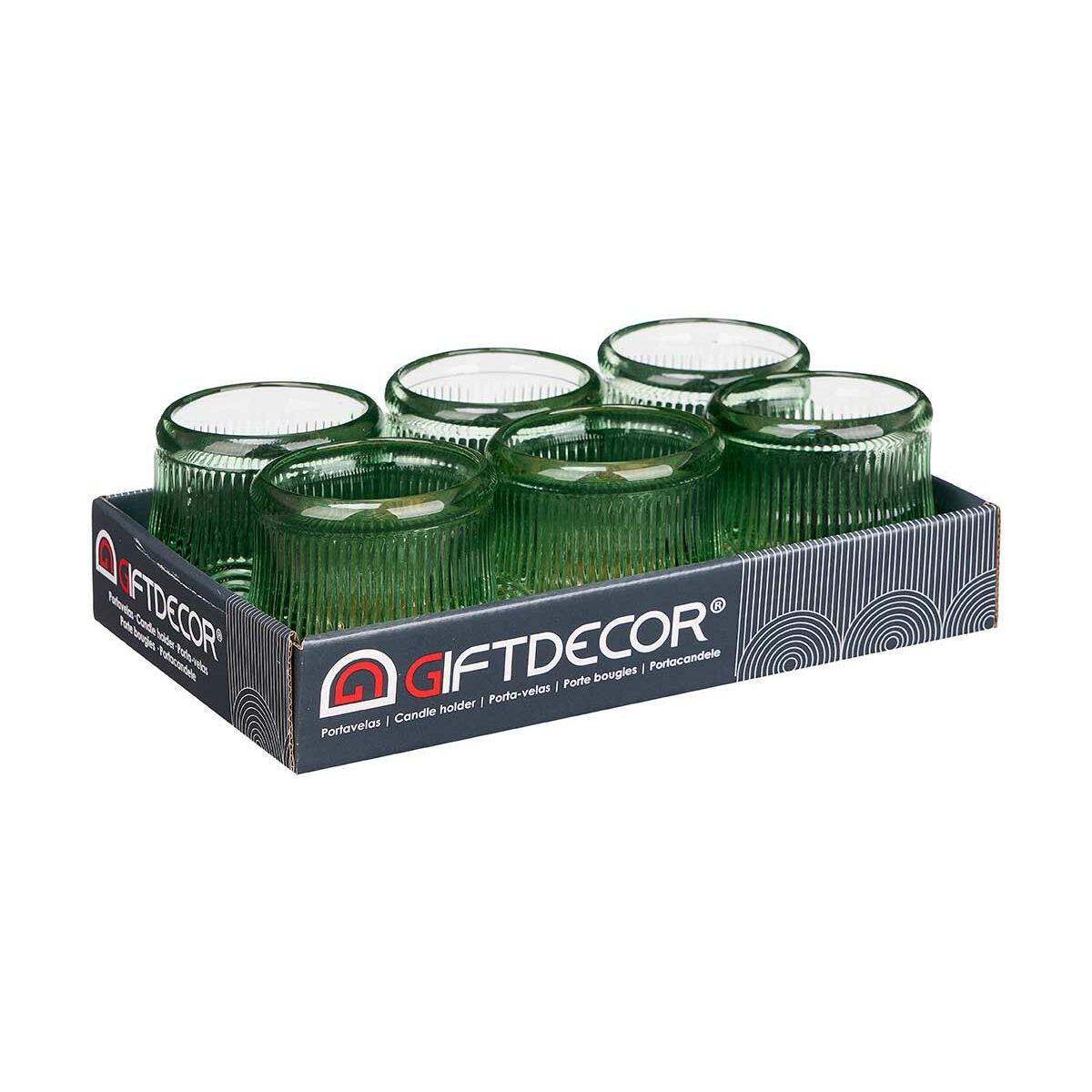 Ljusstakar Gift Decor Grön Glas 9 x 9,5 x 9 cm Ränder (12 antal) - 3