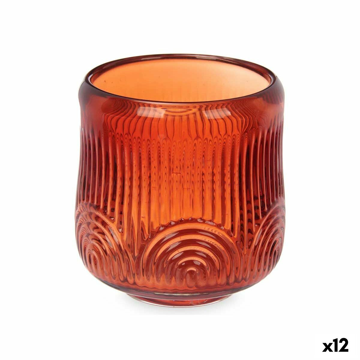 Ljusstakar Gift Decor Orange Takpanna Glas 9 x 9,5 x 9 cm Ränder (12 antal)