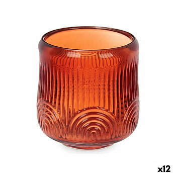 Ljusstakar Gift Decor Orange Takpanna Glas 9 x 9,5 x 9 cm Ränder (12 antal)