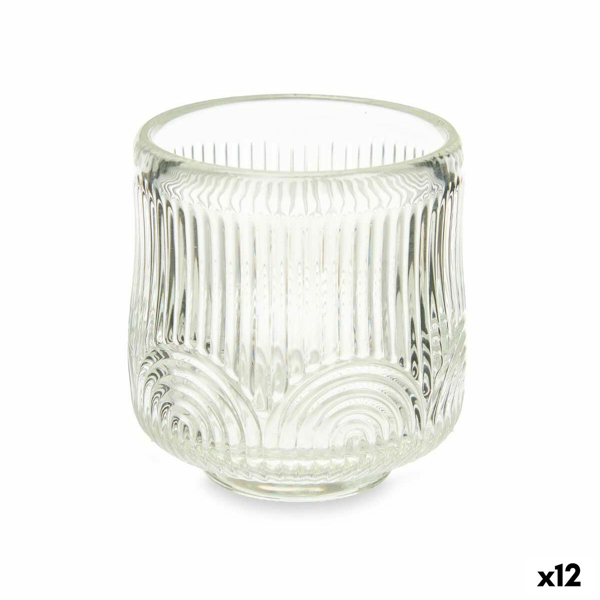 Ljusstakar Gift Decor Transparent Glas 7,5 x 7,8 x 7,5 cm Ränder (12 antal)