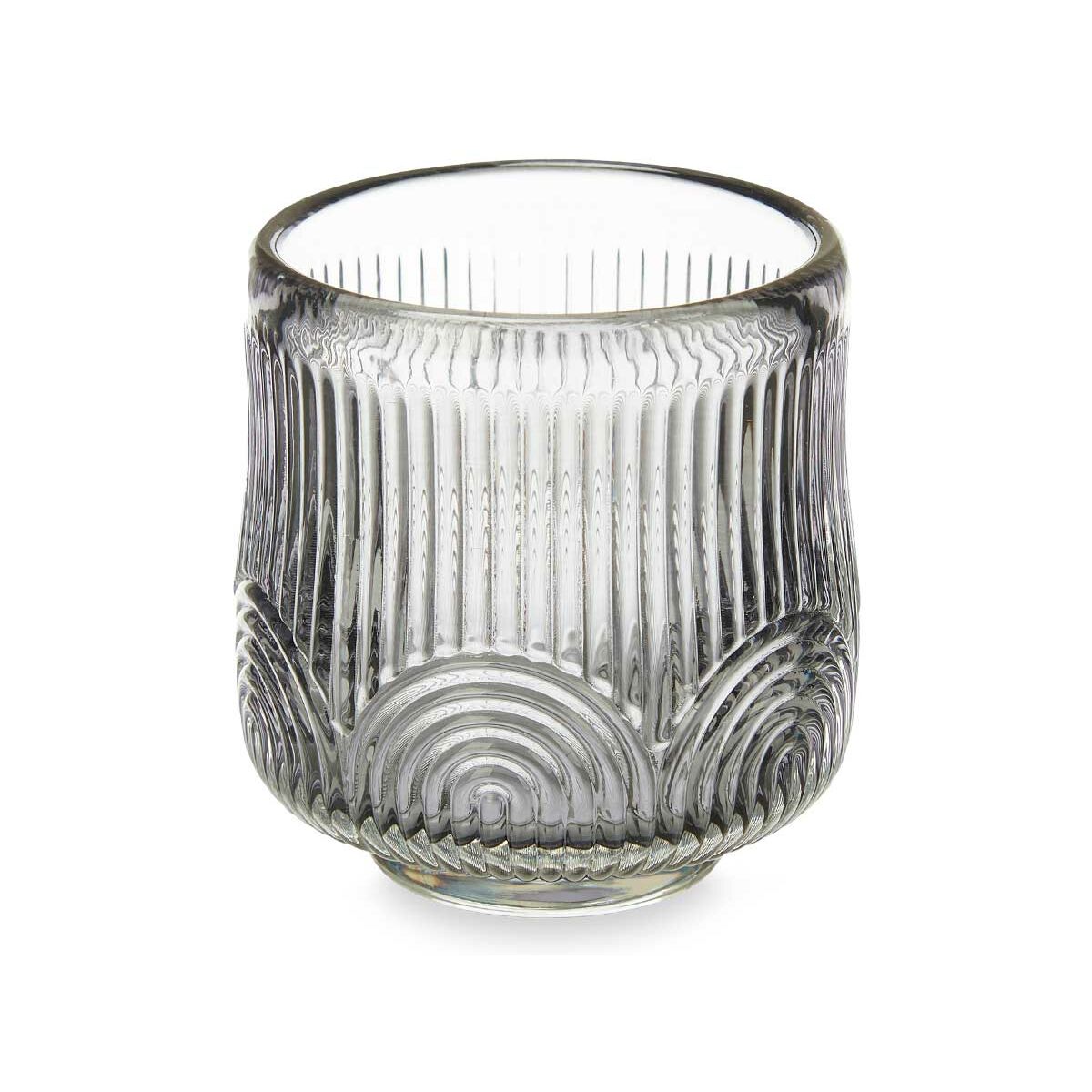 Ljusstakar Gift Decor Grå Glas 7,5 x 7,8 x 7,5 cm Ränder (12 antal) - 4