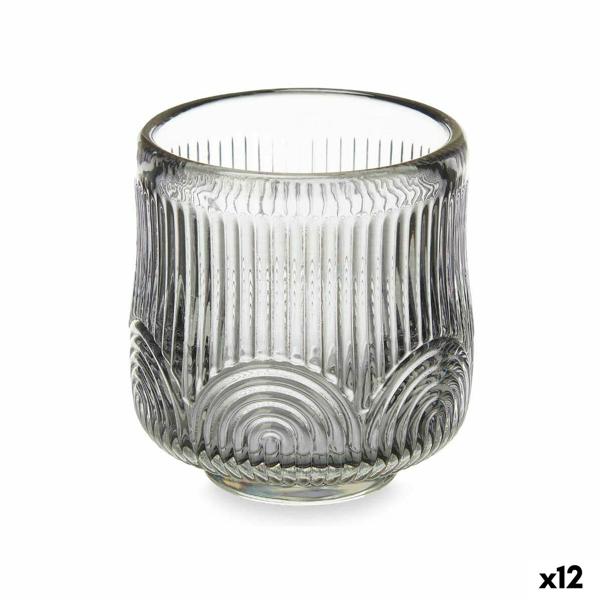 Ljusstakar Gift Decor Grå Glas 7,5 x 7,8 x 7,5 cm Ränder (12 antal)