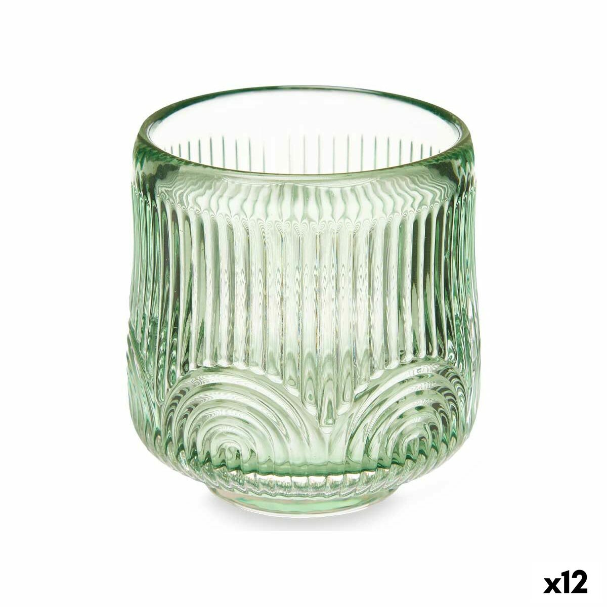 Ljusstakar Gift Decor Grön Glas 7,5 x 7,8 x 7,5 cm Ränder (12 antal)