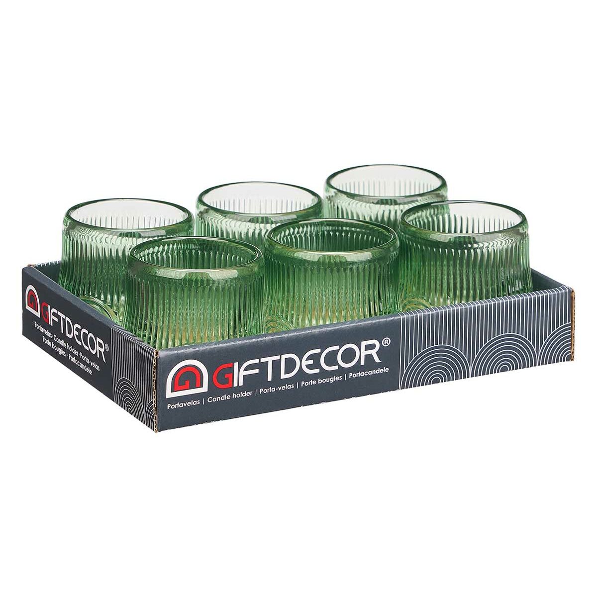 Ljusstakar Gift Decor Grön Glas 7,5 x 7,8 x 7,5 cm Ränder (12 antal) - 3