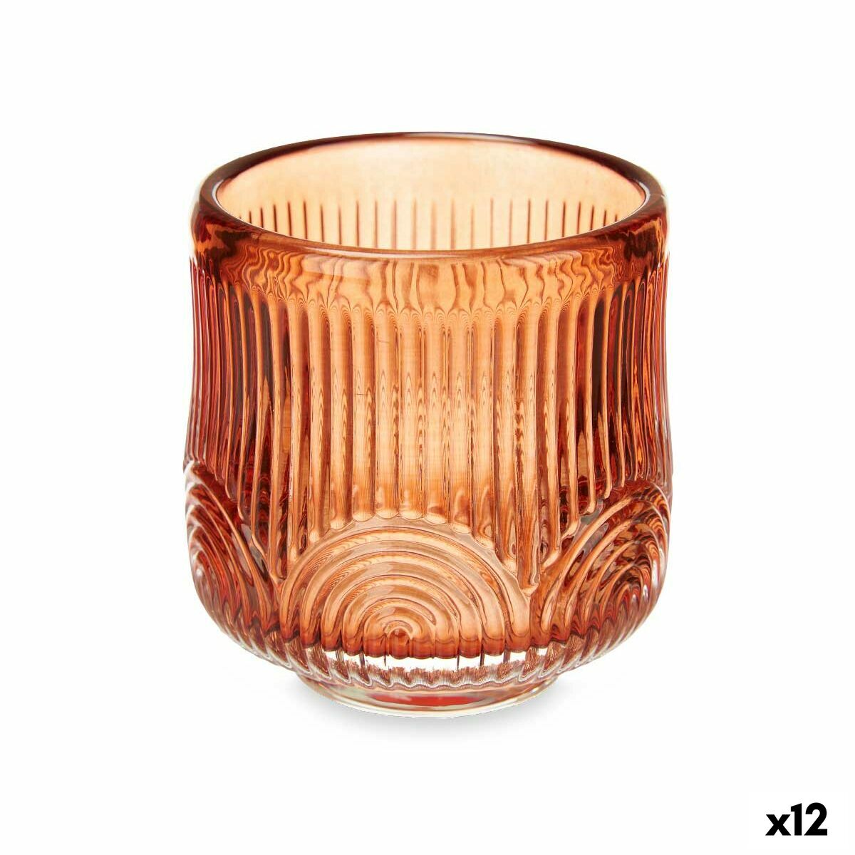 Ljusstakar Gift Decor Orange Takpanna Glas 7,5 x 7,8 x 7,5 cm Ränder (12 antal)