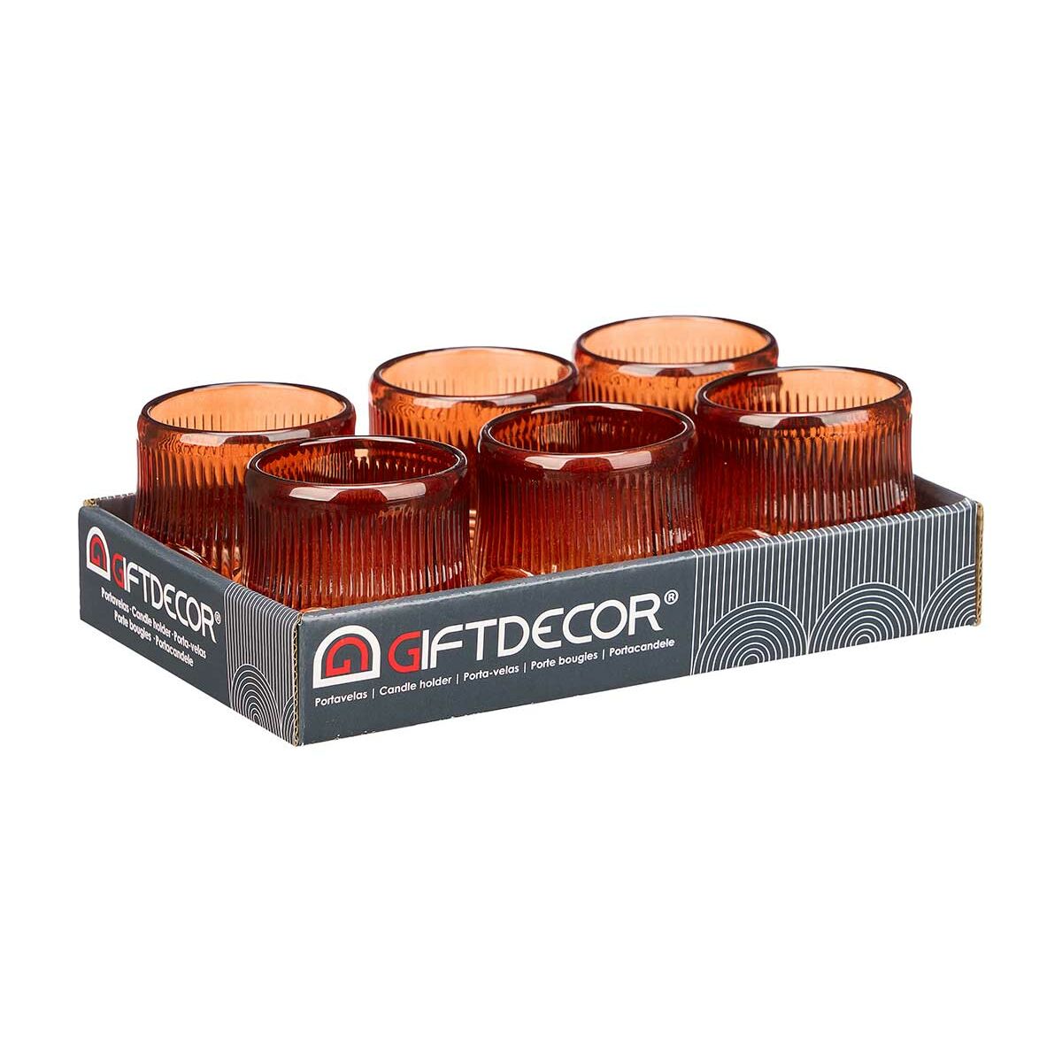 Ljusstakar Gift Decor Orange Takpanna Glas 7,5 x 7,8 x 7,5 cm Ränder (12 antal) - 3
