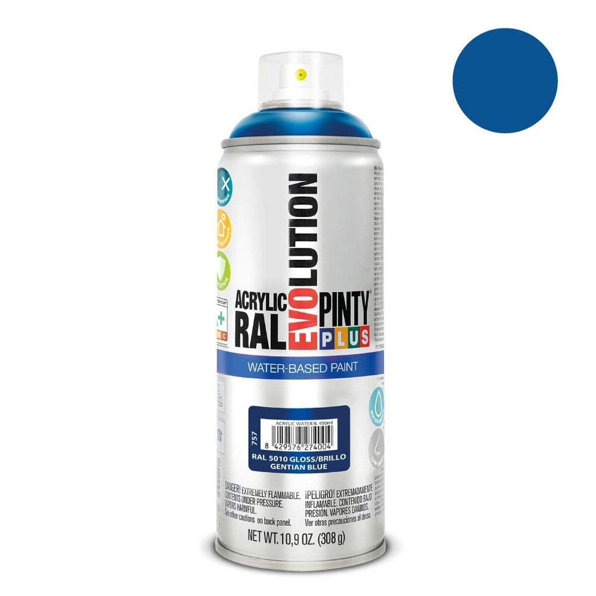 Sprejfärg Pintyplus Evolution RAL 5010 Vattenbaserat Gentian Blue 400 ml - 2