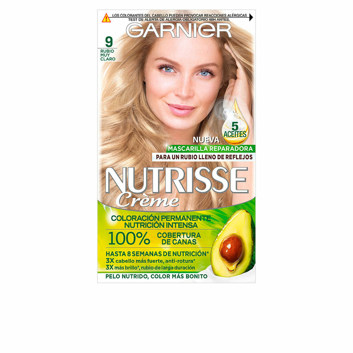 Permanent hårfäg - creme Garnier Nutrisse Nº 9-Rubio Muy Claro Nº 90-Blond Pepite (3 antal)