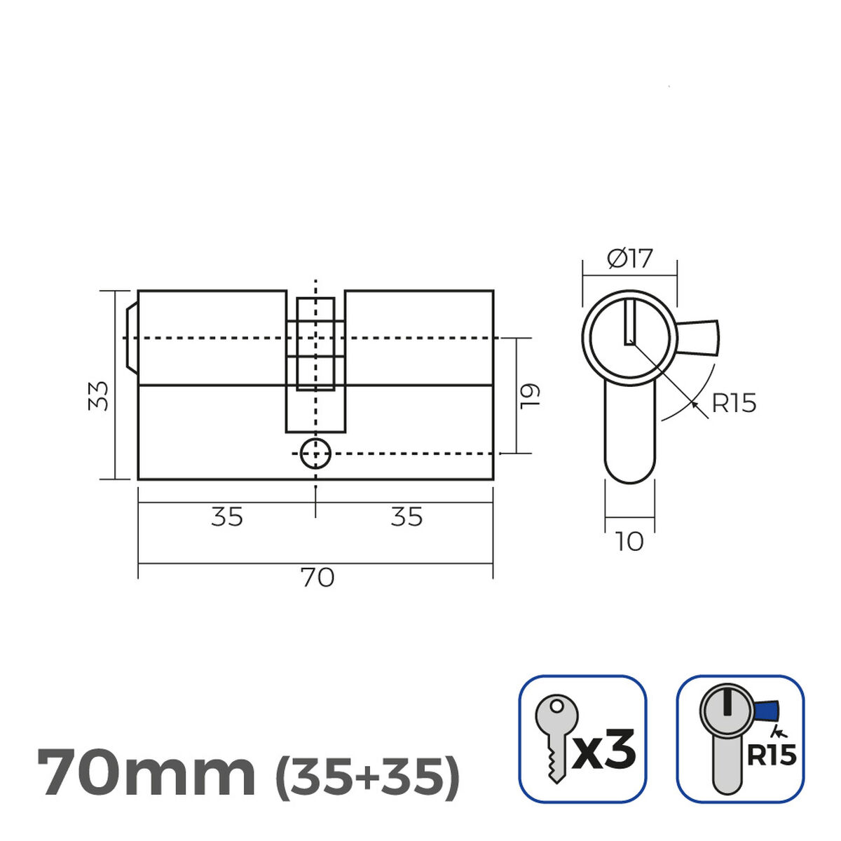 Cylinder EDM 85164 r15 Gyllene Mässing Långt kamlås Europeisk - 6