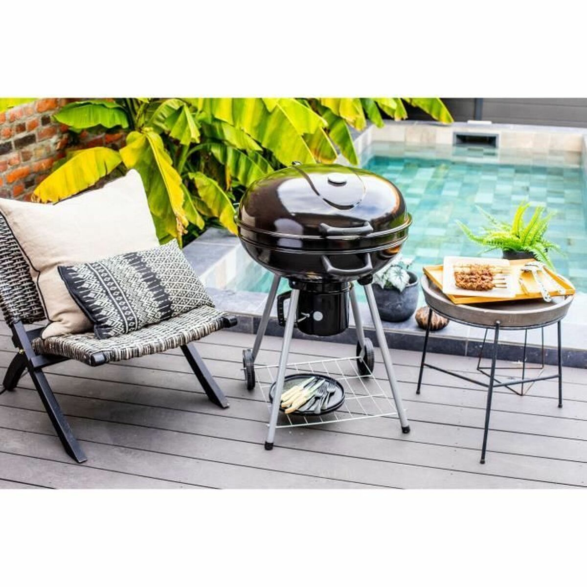 Kolgrill med lock och hjul Livoo DOC270 Svart Metall Rund - 12