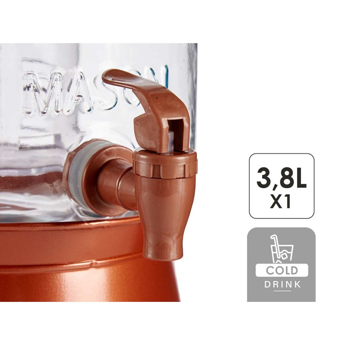 Genomskinlig glaskaraff Koppar Med stöd Glas Metall Transparent Plast 3,8 L - 3