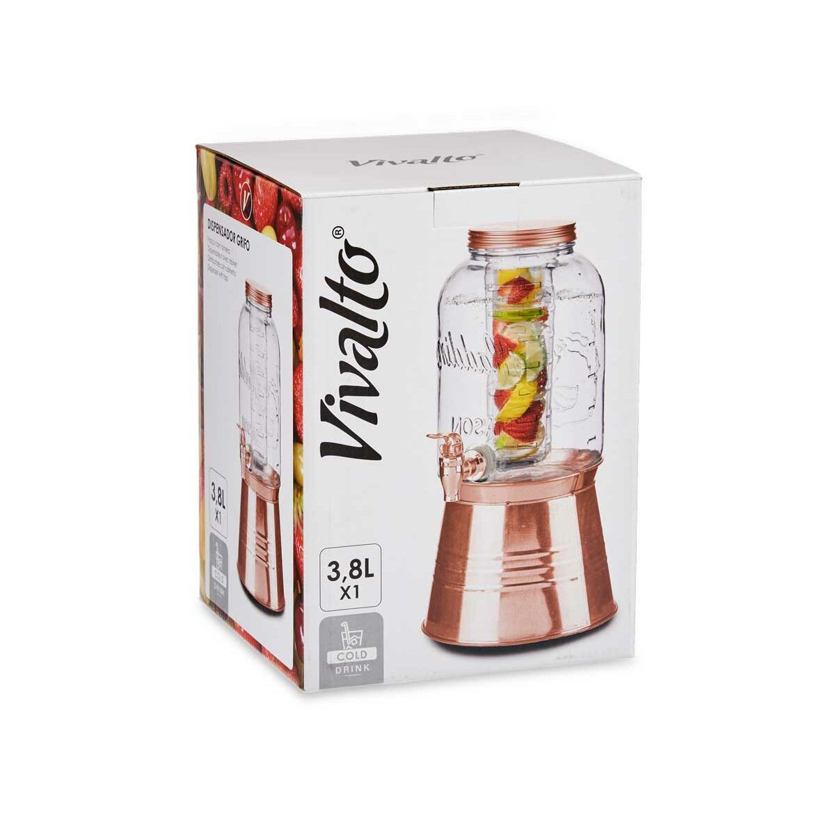 Genomskinlig glaskaraff Koppar Med stöd Glas Metall Transparent Plast 3,8 L - 2