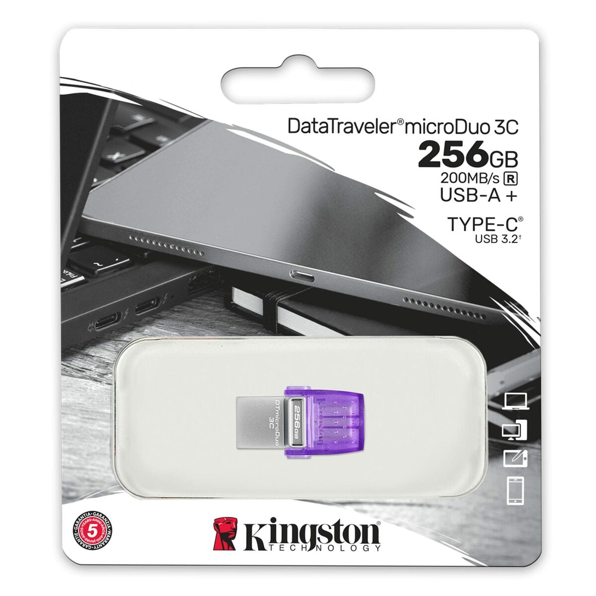 USB-minne Kingston microDuo 3C Violett Stål 256 GB (1 antal) - 4