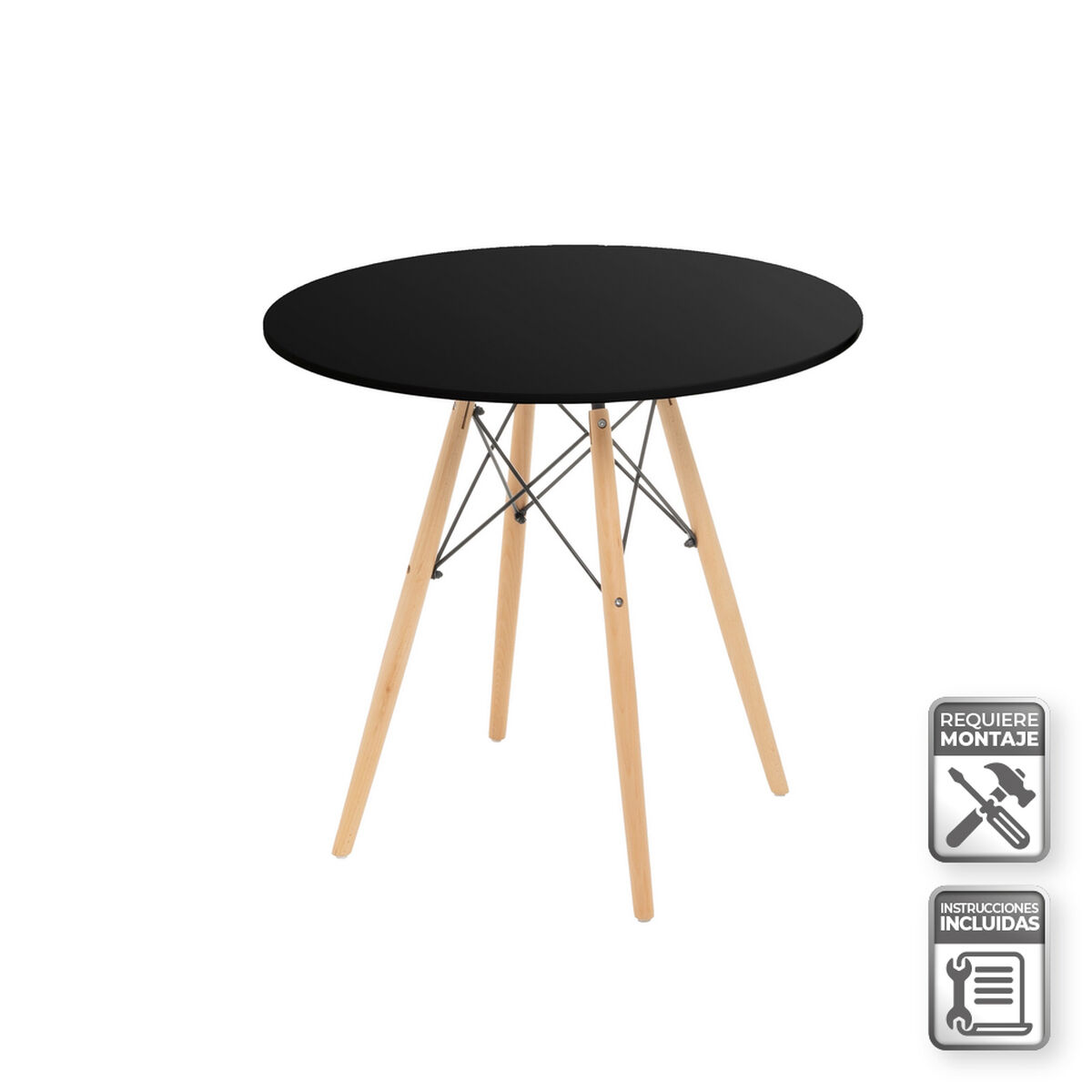 Bord Svart Naturell 80 x 80 x 75 cm - 2