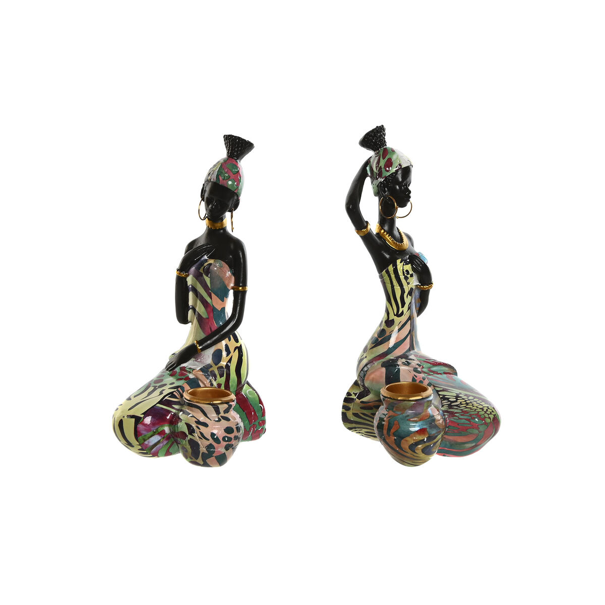 Prydnadsfigur Home ESPRIT Multicolour Afrikanska 9 x 7 x 16,5 cm (2 antal)