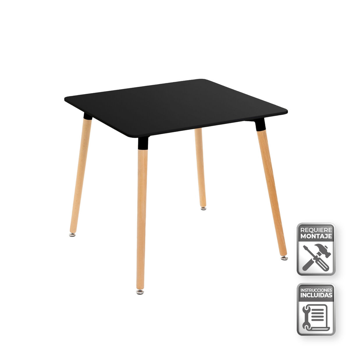 Bord Svart Naturell 80 x 80 x 75 cm - 2