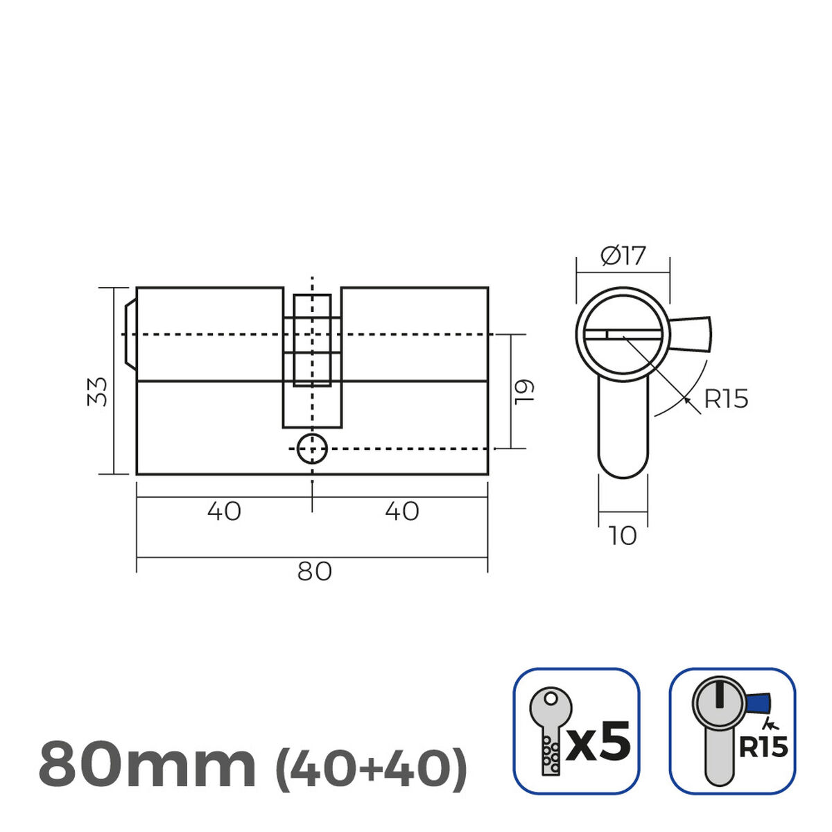 Cylinder EDM 85170 r15 Gyllene Mässing Långt kamlås Europeisk - 6