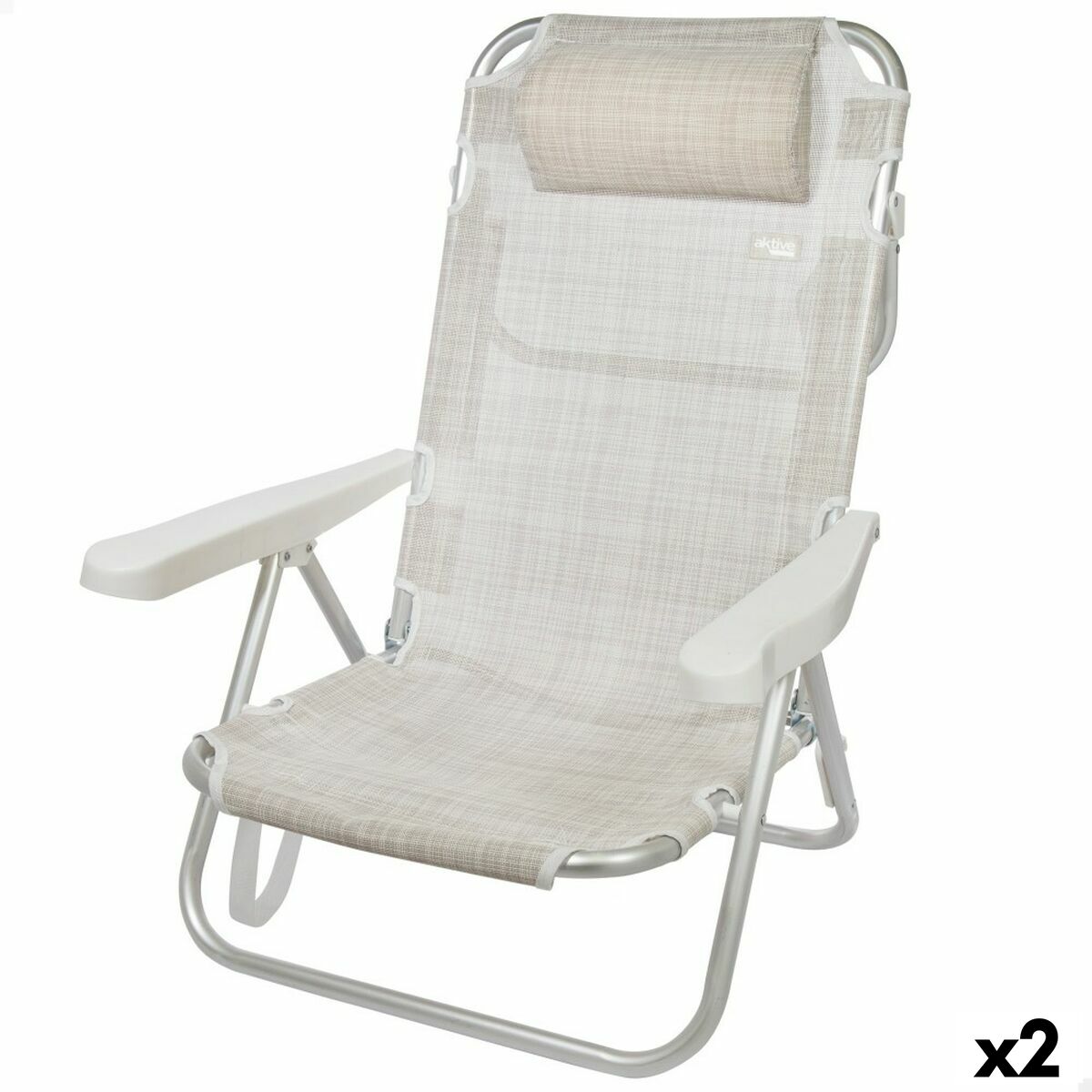Fällbar stol med nackstöd Aktive Ibiza Beige 48 x 84 x 46 cm (2 antal)