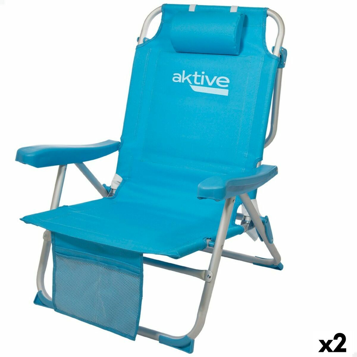 Fällbar stol med nackstöd Aktive 49 x 80 x 58 cm Blå (2 antal) - 6