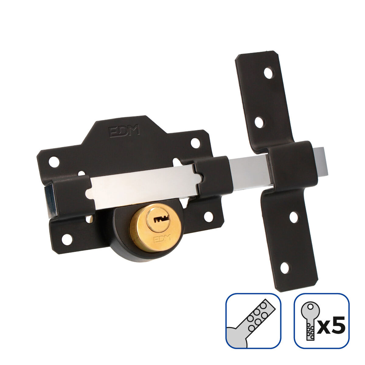 Säkerhetslås EDM 85192 Svart ickel 83 x 170 mm Ø26 mm - 3